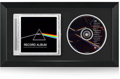 Allenkwok CD Display Frame for Discs & Cases – EVA Foam Slot, Black Flocked Fabric – Home Decor Desktop and Wall Mountable (7.7 x 14.4)