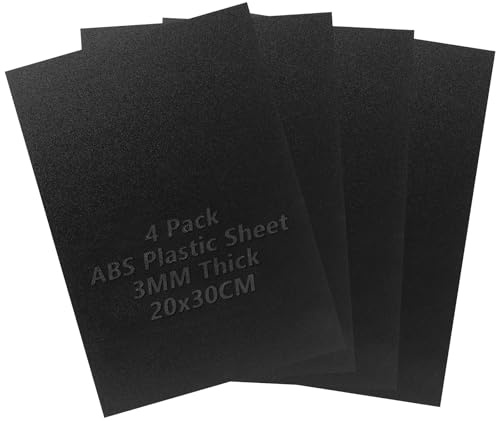 CYEER 4 Stück ABS Kunststoffplatte Schwarz 3mm (20x30 cm) – Schlagfeste Modellbauplatten für KFZ, Tuning & DIY – Leicht Thermoformbar & Splitterfrei – Matt Strukturierte Bastelplatte