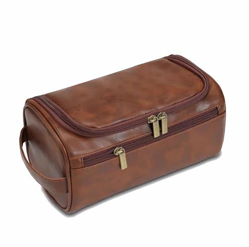 Fyriswho Beauty Case Uomo, Borsa da Toilette da Viaggio Trousse da Viaggio Borsa da Toilette per Uomo Con Gancio Impermeabile Da Bagno Portatile Organizer da Viaggio Wash Bag (Marrone)