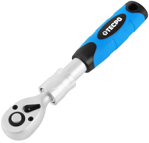 TECPO Ausziehbare Umschaltknarre 1/4, 165-200 mm, Teleskop Ratsche mit 6-stufiger Arretierung, 72 Zähne, Schnelllösefunktion, rutschfester 2K-Griff, hohe Drehmomente, Knarre aus Chrom-Vanadium-Stahl