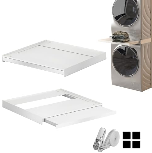 Hd-Line Cadre intermédiaire universel – Pour machine à laver et sèche-linge, avec compartiment extractible, amortissant les vibrations et anti-basculement Dimensions (60 x 60 x 6,8 cm, jusqu'à 15 kg)