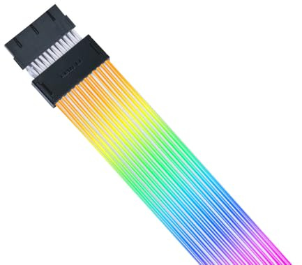 Lian Li Strimer Wireless 24-Pin RGB Motherboard Power Extension Cable with Wireless Controller, 2.4GHz Wireless Lighting Control, 315mm (12.4 in) 12 Light Guides, Controller (Included) (PW24-1W-T)
