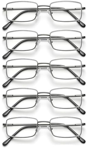 Hubeye Lesebrille aus Metall für Herren Anti-Blau Sehhilfe Rechteckiger Männer Brillen Federscharniere Blaulicht Blockierende Computer Lesehilfe