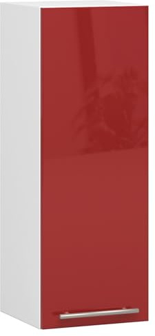 AKORD | Küchenhängeschrank - Oliwia W30 | 2 Regalböden & 1 Tür Küche Schrank | Einbauküche Küchenzeile Küchenmöbel Küchenschränke | Laminierte Platte | 30 x 30 x 72 cm | Weiß & Rot Glanz