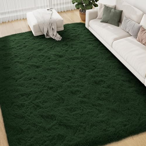 Kuscheliger Hochflor-Teppich für Wohnzimmer Schlafzimmer|Waldgrün 240x300cm | FVVRAX Shaggy Teppich – Weicher Hochflor Teppich mit Anti-Rutsch-Unterseite | Kuscheliger Teppich für Kinder & Haustiere