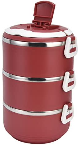 OPPWONG con Calefacción, Lonchera Apilable de Acero Inoxidable de Tres Capas, Lonchera con Calefacción para Adultos con Asa Portátil para la Escuela, Picnic y Camping (3 niveles)