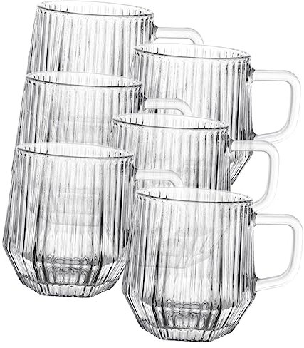 COLLBATH 6 Stück Glas-kaffeetassen Mit Vertikalen Streifen Teetassen Elegantes Griffdesign Spülmaschinenfest