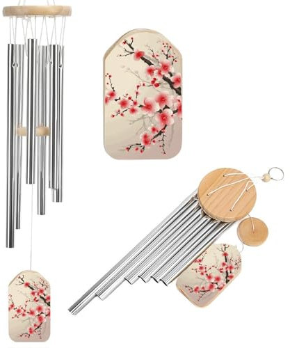 Japanisches Kirschblüten-Windspiel für draußen, einzigartige Aluminiumröhren, Gedenk-Windglocke, groß, tiefer Ton, Windspiel für Terrasse, Garten, Dekoration, Geschenk für Mutter, Frauen, Nachbarn