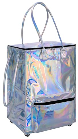 StorageWorks Grocery Cart on Wheels, Zipper Closure Rolling Bag, Shopping Trolley Carries Up to 44 lb, Rolling Tote Bag with Handles, Silver, 72L, Medium