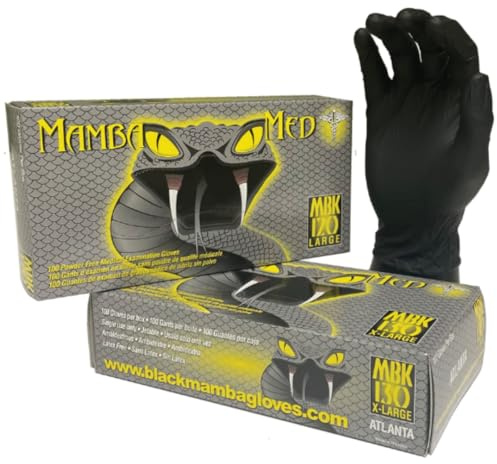 Mamba Med Black Nitrile Disposable Gloves, Large, Black, 100 Gloves