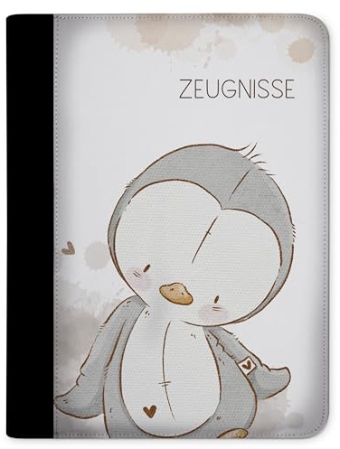 CreaDesign Zeugnismappe A4 – Pinguin – für Mädchen – Dokumentenmappe mit 10 Klarsichthüllen