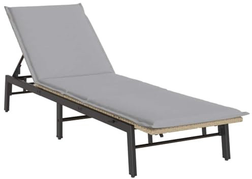 vidaXL Sonnenliege mit Auflage Beige Poly Rattan, Gartenliege, Strandliege, Tagesbett, Relaxliege, Sonnenbett, Chaiselongue, Lounge Bett, Gartenbett