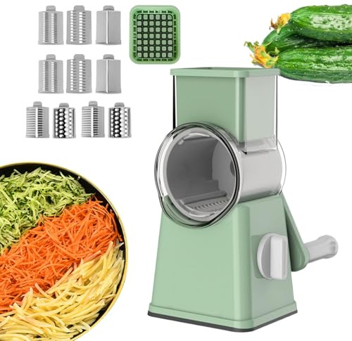 Trituradora de verduras, Recuperación rotativa, Máquina de rallador de cocina rotativa con asa, comida multifuncional, cortador de verduras para nueces, patatas, zanahoria,