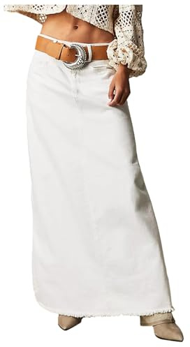 2025 - Jupe longue vintage en denim pour femme - Ourlet haute - Ligne A - Jupe longue en jean - Jupe en jean - 48, Blanc., M