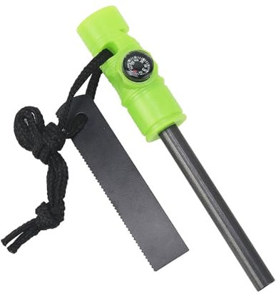 Flint and Steel Fire Starter Kit – 5-in-1 Survival Tool with Magnesium Ferro Rod, Emergency Whistle, Compass & Multi-Tool Striker, Waterproof Fire Starter Kit for Camping and Hiking