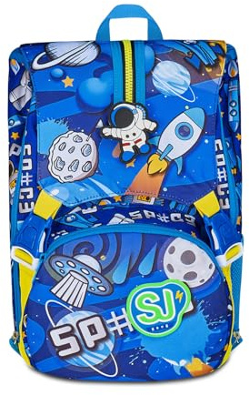 SJ GANG STYLE JAM GANG Zaino Scuola Estensibile Big, Blu, Zaino con Divisorio Interno, Tasca Superiore con Fiamme a Scomparsa, Tasca per Borraccia, 24 L, Zaino Scuola Elementare, Zaino Bambino