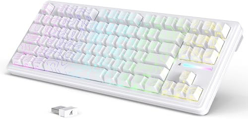 LexonElec x Attack Shark M87PRO Wireless Gaming Keyboard, BT5.0 y 2,4G y Cable, QWERTY 75% RGB Teclado Mecánico, Hot-Swap Interruptor Lineal, PBT Degradado con Impresión Lateral - Contorno Blanco