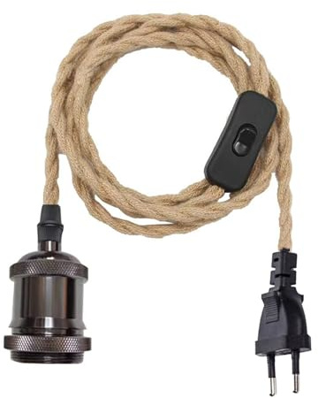 Chao Zan Lámpara Colgante Vintage con Cuerda de Cáñamo, Portalámparas E27 con Interruptor,Cáñamo Cable Textil Trenzado, Estilo Rústico para Hogar y Bar, sin bombilla (Color: A)
