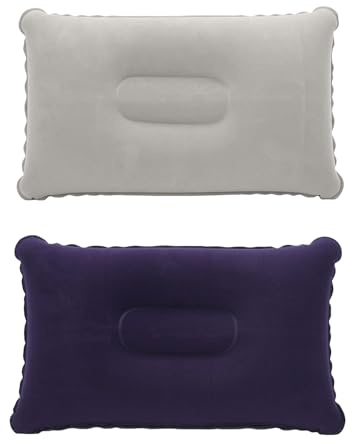 Quorlis Inflatable Pillows for Camping - 2 Pack Ultralight Compact Blow Up Pillow for Travel, Soft Flocked Surface Camping Pillow for Neck & Lumbar Support, Outdoor Portable Compressible Air Pillow