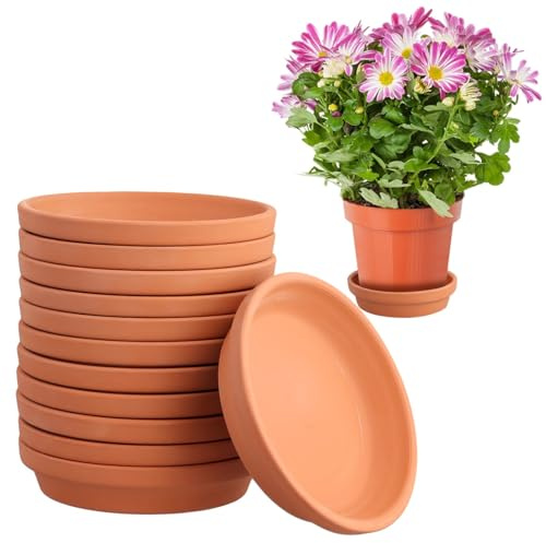 Blumentopfuntersetzer aus Terrakotta, 11,4 cm, langlebige und dickere Pflanzschalen, Untersetzer aus rotem Ton für Innen- und Außenbereich, 12 Stück