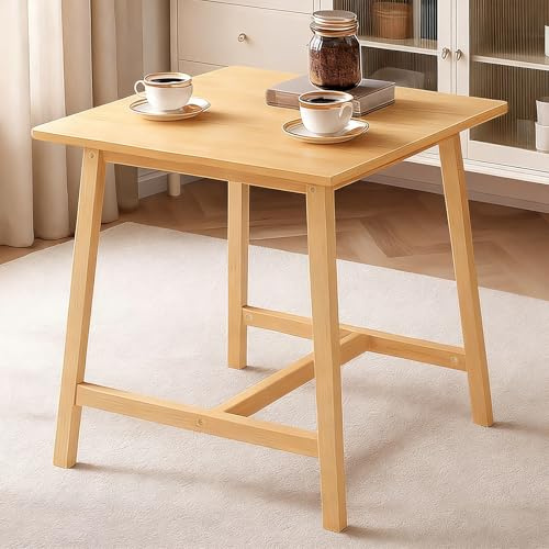 HOOBRO Mesa de Comedor de Bambú de 70 x 70 x 75 cm, Mesa Cuadrada de Cocina, para 2-4 Personas, Escritorio, para Espacios Pequeños, Montaje Fácil, para Comedor, Salón, Oficina, Natural EYL72CZ01
