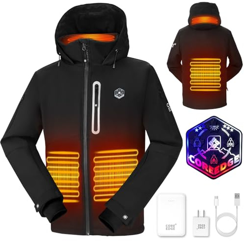 CORE EDGE Herren Beheizbare Jacke, Wasserdicht Winddicht warm Beheizbare Jacke Hoodie, Heizjacke für Outdoor Wandern Jagd Motorrad Camping