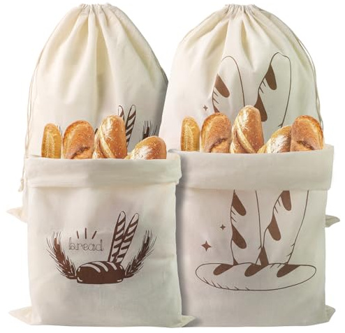 TPTGIAR 4Pcs Linen Bread Bag: 30 X 40 Cm Reusable Bread Bags For Homemade Bread with Drawstring for Keeping Bread Fruit and Vegetables Fresh