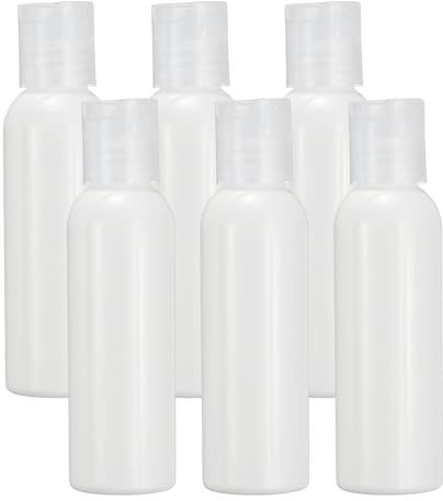 sourcing map 6 Pcs Plastic Travel Bottles, 2 oz Empty Shampoo Bottles with Clear Disc Top Caps Clear Refillable Travel Squeeze Containers for Lotions Cosmetics Body Soap, White