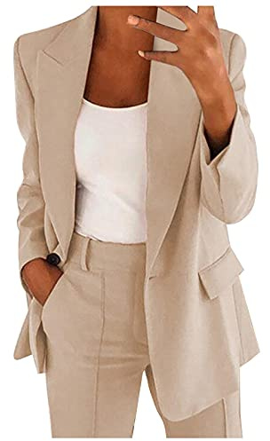 Traje de pantalón para mujer, elegante, 2 piezas, traje de negocios, juego de manga larga, dos piezas, monocolor, pantalones ajustados, pantalones largos, ropa de negocios, traje de mujer, cintura