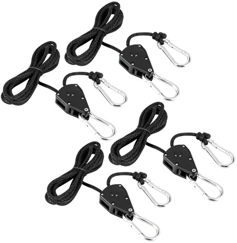 4Pcs Cuerdas Reflectantes De Tienda,Trinquete De Cuerda con Gancho,Cuerdas Tipo De Campaña con Tensor,Cuerda Paracord De Nailon con Ajustador De Aluminio para Acampar Toldo (Negro)