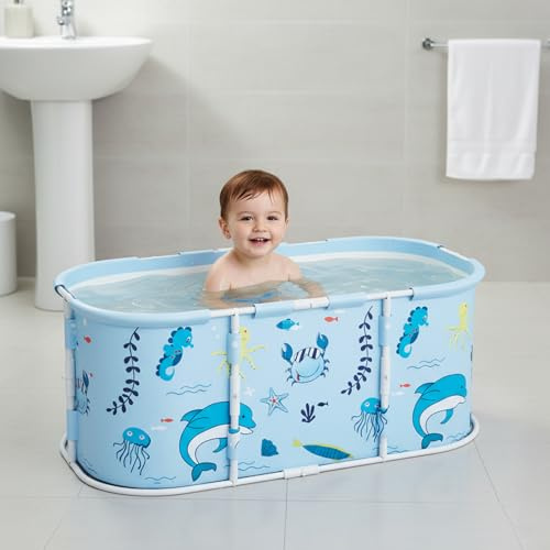 Portable Foldable Bathtub, 115cm Freestanding Soaking Tub, Installation-Free Hot & Ice Bath Spa, Ideal for Adults, Home, Camping, Students, Lightweight & Easy to Store (Blue)