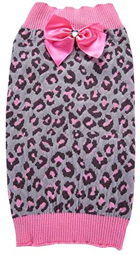 Generisch Kleidung Bowknot Leopard Winter Pet Cute Dog Puppy Sweater Puppy Pet Kleidung (One Size)