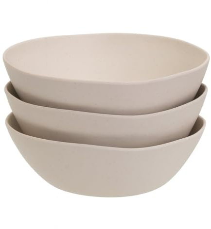 Juego de 3 ensaladeras fabricadas en melamina color beige de 23 cm | Ligeras y aptas para lavavajillas, ideales para servir tus guarniciones frescas sin riesgo de rotura. No usar en microondas.