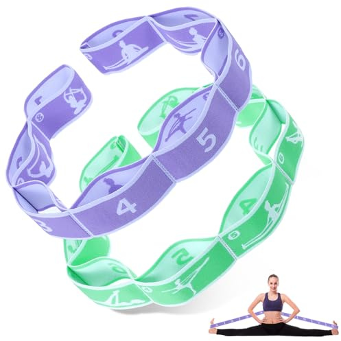 2 Stück Yoga Stretching Band,Hochelastischer Gurt Gymnastikband,Stretching Band mit 8 Schleifen,Fitness Stretch Gurt,für Pilates Tanz Gymnastik(B)