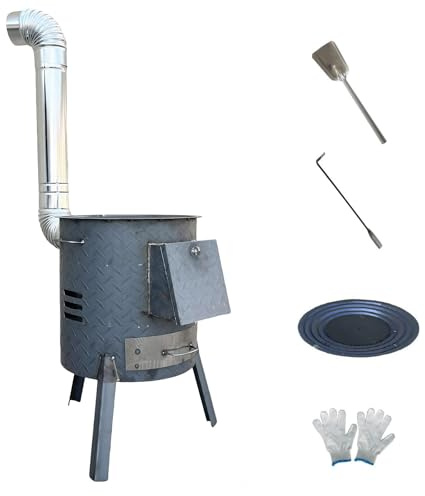 Stufa a legna portatile con piedi e camino rimovibili | Ideale per campeggio, tenda, pesca sul ghiaccio. Riscaldamento e cottura multifunzionale(Ø48cm)
