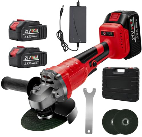 Cordless Angle Grinder, Brushless Grinder with 2 Batteries, 125mm Professional Electric Power Tools 23000RPM 3-Speed Adjustable with 2-Position Auxiliary Handle, Cutting, Grinding, Polishing