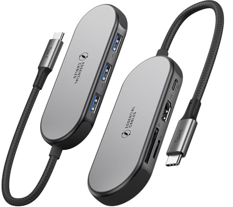 Essential Cables 7-in-1 USB-C Hub Multiport Adapter, 4K HDMI, 100W PD Fast Charging, 5Gbps Data Transfer, SD/TF Card Reader, Aluminium Alloy, Compatible with MacBook, HP, Dell, iPad
