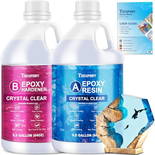 Teexpert Epoxidharz Kristallklar 3800ml – Hochglänzendes Gieß- & Beschichtungsharz, UV-stabil & vergilbungsarm, selbstnivellierend, blasenarm, 1:1 Epoxy-System für Holz, Schmuck & Formen