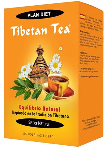 Tibetan Tea Sabor Natural Infusión de Hierbas - 84 bolsitas. Té Verde Tibetano, Hibisco, Hinojo, Anís, Boldo, Regaliz, Melisa, Manzanilla, diente de león, Menta.