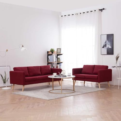 2-tlg. Sofagarnitur Stoff Weinrot, Polstergarnitur Wohnzimmer Set inkl. Kissen, Modernes 2+3 Sitzer Sofa Set mit Abnehmbaren Bezügen, Bequem und Strapazierfähig für Wohnbereich und Büro
