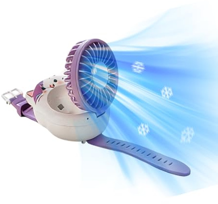 Ventilatore personale portatile - Cat ricaricabile a 3 velocità, design compatto pieghevole con silenzioso per il raffreddamento Mini ventilatore con stile orologio da cartone animato USB ricaricabile