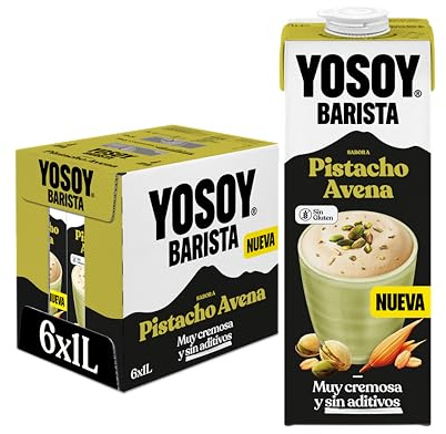 YOSOY Bebida Vegetal Barista Pistacho Avena - especial para café, pack de 6 x 1L