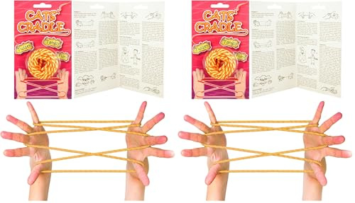 D.A.Y. Republic Cat's Cradle Retro String Game Age 3+ Neon Orange & Yellow, 1.6m Long, Includes Trick Manual, Boosts Motor Skills, Creativity (Pack of 2)
