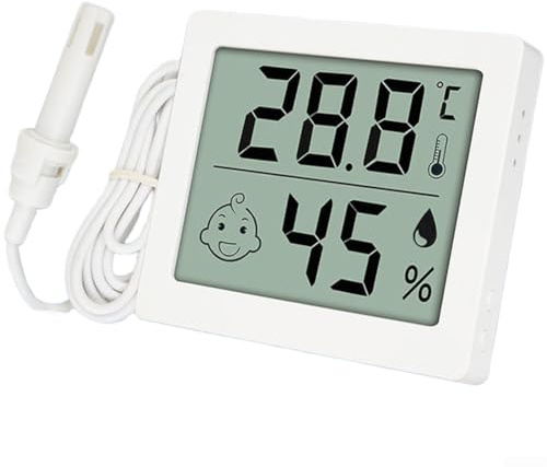 Vasiumic Thermomètre hygromètre numérique avec sonde externe, terrarium pour reptile, écran LCD, moniteur de température et d'humidité, dos magnétique, fonction mémoire, (B)
