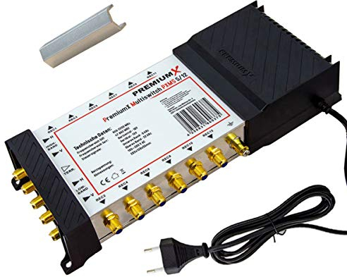 Premium X Multischalter Set 5/12 Multiswitch F-Montageschlüssel, Signalverteiler 1 SAT für 12 Teilnehmer