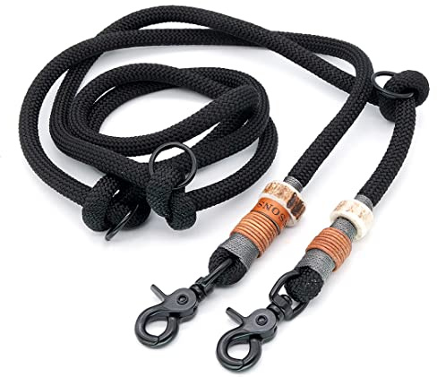 Hundeleine/Führleine aus Tau mit Karabiner & echtem Hirschhorn Ø10mm | 3fach verstellbar | Doppel-Leine | Umhängeleine | robust & wetterfest | Top Handmade-Quality