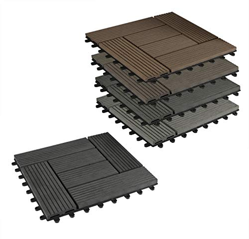 EUGAD 22er Set WPC Terrassenfliesen Terrassendielen Holzoptik Anthrazit, rutschfest und Wetterfest Fliese Bodenfliese mit klicksystem, 30x30 cm Klickfliese Bodenbelag mit Drainage (2 m²)