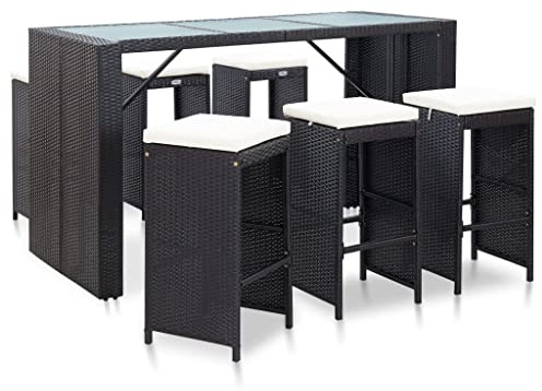 vidaXL Gartenbar Set 7-TLG. mit Auflagen Theke Bar Tresen Gartentheke Bartisch Stehtisch Barhocker Barstuhl Gartenmöbel Poly Rattan Schwarz