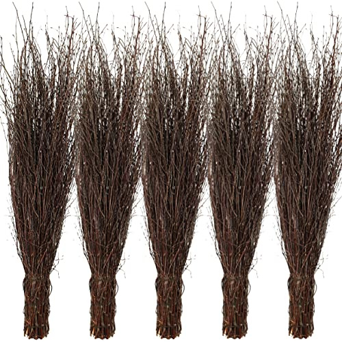 Agrarflora Strauchbesen aus Birkenreisig - Handgefertigt und 3-Fach gebunden, Reisigbesen, Hexenbesen, Reiserbesen, Kehrbesen aus Birkenzweigen, Birkenbesen für Haus & Garten - 5 Stück