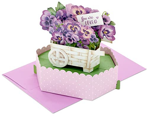 Hallmark Mothers Day Card, 3D & Pop Up Mothers Day Card, For Mum, Grandma, Pansy Flower Cart, Purple